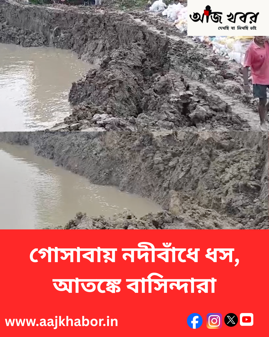 গোসাবায় নদীবাঁধে ধস, আতঙ্কে বাসিন্দারা