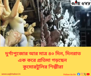 কুমোরটুলিতে দুর্গাপ্রতিমা তৈরিতে ব্যস্ত মৃৎশিল্পী
