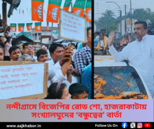 নন্দীগ্রামে শুভেন্দু অধিকারীর রোড শোয়ে সংখ্যালঘুদের হাতে পোস্টার
